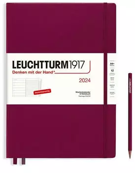 Leuchtturm1917 Kalender & Notizbuch 2024 Master A4+ Hardcover Port Red liniert (367691)