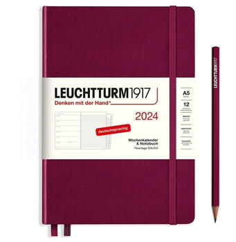 Leuchtturm1917 Kalender & Notizbuch 2024 Medium A5 Hardcover Port Red liniert (367712)