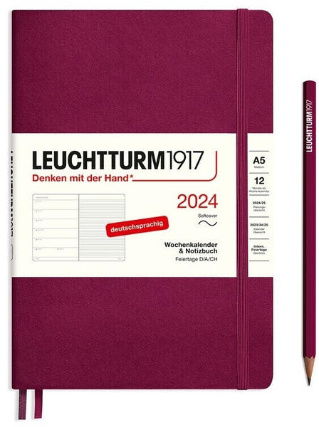 Leuchtturm1917 Kalender & Notizbuch 2024 Medium A5 Softcover Port Red liniert (367779)