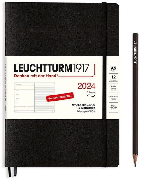 Leuchtturm1917 Kalender & Notizbuch 2024 Medium A5 Softcover Schwarz liniert (367787)