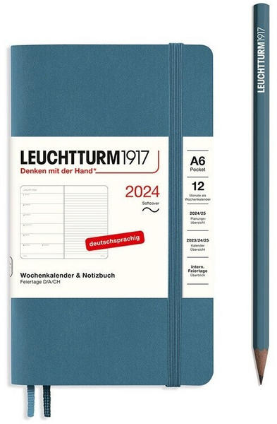 Leuchtturm1917 Kalender & Notizbuch 2024 Pocket A6 Softcover Stone Blue liniert (367801)