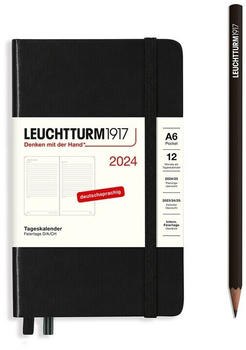 Leuchtturm1917 Tageskalender 2024 Pocket A6 Hardcover Schwarz (367592)