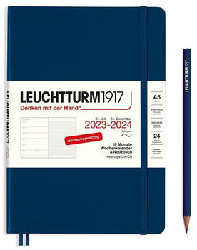 Leuchtturm1917 18 Monatskalender & Notizbuch 2024 Medium A5 Softcover Marine liniert (367859)
