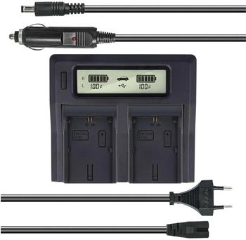 Akku-King Dual Akku-Ladegerät kompatibel mit Canon LP-E6 LP-E6NH - mit USB-Anschluss LCD-Display und Kfz-Ladekabel - Schnellladegerät