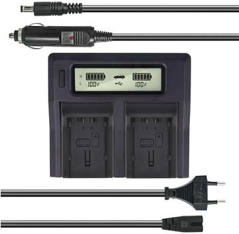 Akku-King Dual Akku-Ladegerät kompatibel mit Panasonic VW-VBN130 VW-VBN260 - mit USB-Anschluss LCD-Display und Kfz-Ladekabel - Schnellladegerät