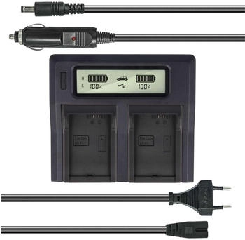 Akku-King Dual Akku-Ladegerät kompatibel mit Canon LP-E5 - mit USB-Anschluss LCD-Display und Kfz-Ladekabel - Schnellladegerät