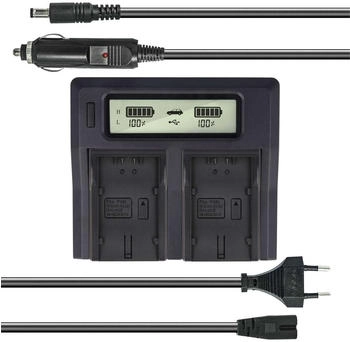 Akku-King Dual Akku-Ladegerät kompatibel mit Panasonic VW-VBD29 VW-VBD58 VW-VBD78 - mit USB-Anschluss LCD-Display und Kfz-Ladekabel - Schnellladegerät