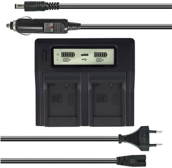 Akku-King Dual Akku-Ladegerät kompatibel mit Panasonic DMW-BCG10 DMW-BCG10E DMW-BCF10 - mit USB-Anschluss LCD-Display und Kfz-Ladekabel - Schnellladegerät