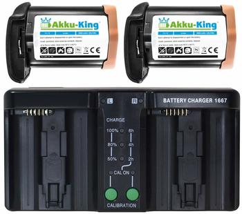 Akku-King Duo Akku-Ladegerät kompatibel mit Canon EOS 1D X 1D Mark III 1D Mark IV 1Ds Mark III Akku + 2xAkku LP-E4 2600mAh