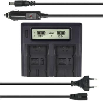 Akku-King Dual Akku-Ladegerät kompatibel mit Panasonic CGA-D07S CGR-D08s CGP-D16S CGP-D28S CGA-D54S VW-VBD29 - USB-Anschluss LCD-Display Kfz-Ladekabel