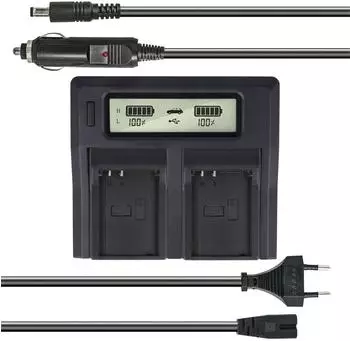Akku-King Dual Akku-Ladegerät kompatibel mit Olympus BLN-1 - mit USB-Anschluss LCD-Display und Kfz-Ladekabel - Schnellladegerät