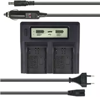 Akku-King Dual Akku-Ladegerät kompatibel mit Olympus BLM-1 BLM-5 mit USB-Anschluss LCD-Display und Kfz-Ladekabel Schnellladegerät