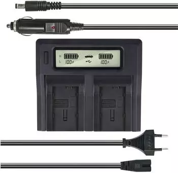 Akku-King Dual Akku-Ladegerät kompatibel mit Canon BP-808 BP-809 BP-819 BP-827 BP-820 BP-828 mit USB-Anschluss LCD-Display und Kfz-Ladekabel Schnellladegerät