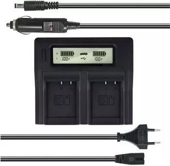 Akku-King Dual Akku-Ladegerät kompatibel mit Casio NP-130 mit USB-Anschluss LCD-Display und Kfz-Ladekabel Schnellladegerät