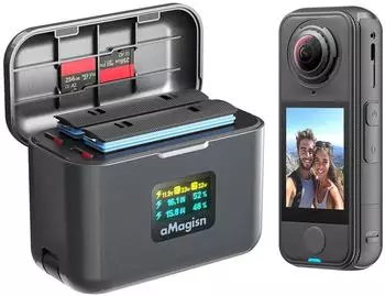 Wigento Air Battery Ladecase mit Farbdisplay für Insta360 X4, USB-C (880710)