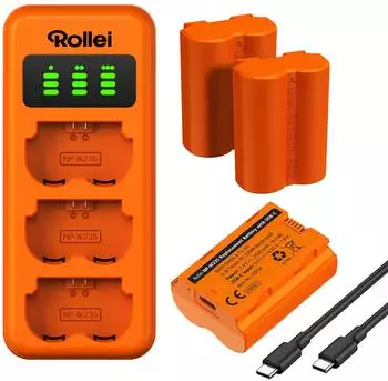 Rollei NP-W235 3er-Pack Akkus & 3-Fach-Ladeger&auml;t USB-C (20086)