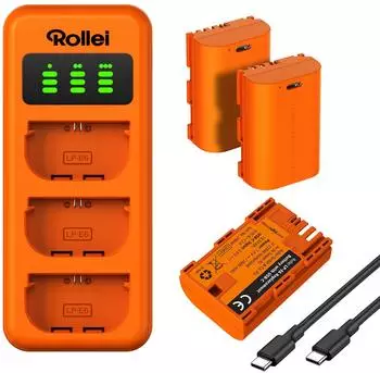 Rollei LP-E6 Ladegerät-Set mit 3 Akkus (20076)