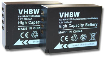 vhbw 2x Akku kompatibel mit Fuji / Fujifilm X-Pro 1, X-Pro2, X-Pro3, X-S10, X-T1, X-T10 Kamera Digicam DSLR (800mAh, 7,2V, Li-Ion)