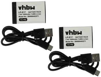 vhbw 2x Akku Ersatz für Canon LP-E17 für Kamera (1000mAh, 7,4V, Li-Ion), USB-C Buchse