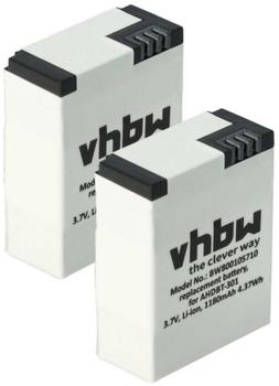 vhbw 2X Akku kompatibel mit GoPro Hero 3 III, 3 III CHDHX-301, 3 III Black Edition Videokamera Camcorder (1180 mAh, 3,7 V, Li-Polymer)