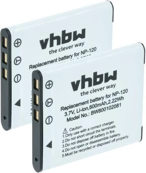 vhbw 2X Li-Ion Akku 550mAh (3.6V) kompatibel mit Kamera CASIO Exilim EX-S200 EX-S 200 Ersatz für NP-120.