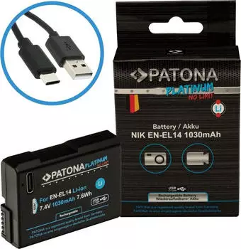 Patona Akku f&uuml;r Nikon EN-EL14 mit USB C Input D3100 D5100 CoolPix P-Serie P7000