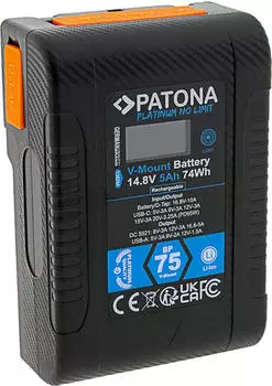 Patona Platinum V-Mount Akku BP-75W 74Wh USB-C USB-A (1382)