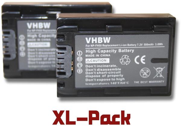 vhbw 2x Akku Set 500mAh (7.2V) für Camcorder Kamera Sony Cybershot DSC-HX100, DSC-HX100V, DSC-HX200
