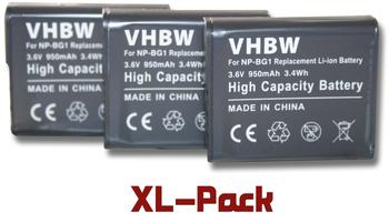 vhbw 3 x vhbw Akku Set 950mAh für Kamera Sony Cybershot DSC-HX9V, DSC-HX10, DSC-HX10V, DSC-HX20, DSC-HX20V, DSC-HX20VB, DSC-WX1 wie NP-BG1, NP-FG1