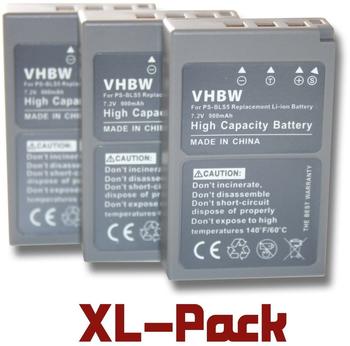 vhbw 3X Akku kompatibel mit Olympus OM-D E-M10 Mark III, E-M5 Mark III, E-M10 Mark IV Kamera (900mAh, 7,2V, Li-Ion)