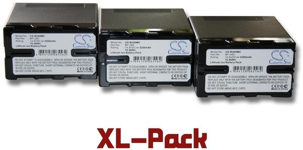 vhbw 3x Akku Set 5200mAh (14.8V) für Camcorder Sony PMW-EX1, PMW-EX3, PMW-F3, PMW-100, PMW-150, PMW