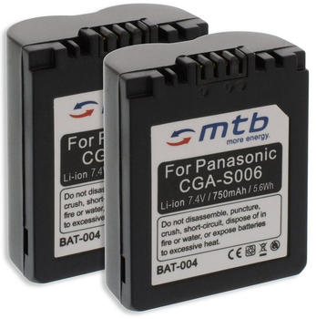 mtb 2x Ersatzakku für Panasonic CGA-S006 (750mAh)