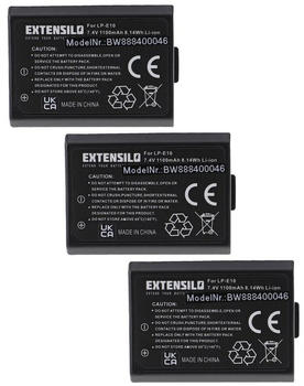 EXTENSILO 3x Ersatzakku für Canon LP-E10 (1100mAh)