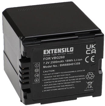 EXTENSILO Akku kompatibel mit Panasonic HDC-SD9, HDC-SX5, HDC-SDT750, HDC-TM350, HDC-SD707 Videokamera Camcorder (2500mAh, 7,2V, Li-Ion, Schwarz)