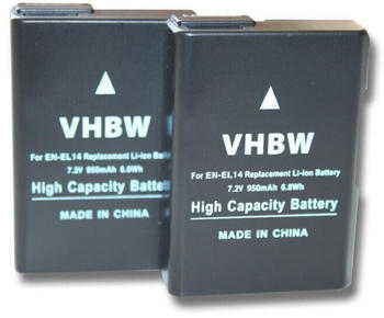 vhbw 2x Akku kompatibel mit Nikon D3100, D3200, D3300, D3400 Kamera Digicam DSLR (950mAh, 7,2V, Li-Ion) mit Infochip