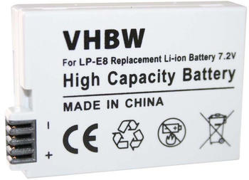 vhbw Akku kompatibel mit Canon EOS 550, 550D, 600, 600D, 650, 650D, 700D, Kiss X4 Kamera (900mAh, 7,2V, Li-Ion)