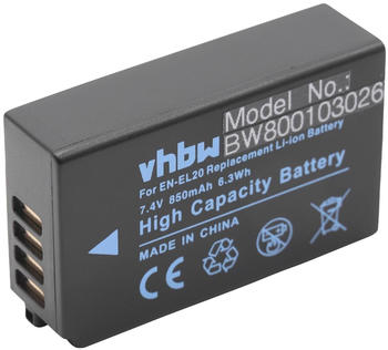 vhbw Ersatzakku für Nikon EN-EL20 (850mAh)