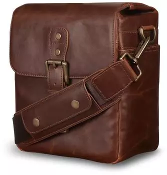 MegaGear Echtleder Kuriertasche für Kameras dunkelbraun