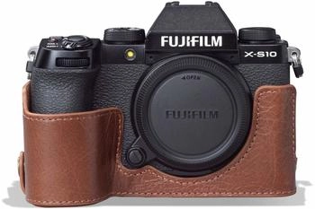 MegaGear Ever Ready Echtleder Kamera-Halbtasche mit Trageriemen für Fujifilm X-S10 braun