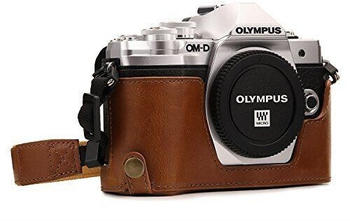 MegaGear Ever Ready Kamera Halbtasche mit Trageriemen für Olympus OM-D E-M10 Mark III hellbraun