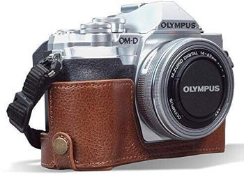 MegaGear Ever Ready Echtleder Kamera-Halbtasche für Olympus OM-D E-M10 Mark IV braun