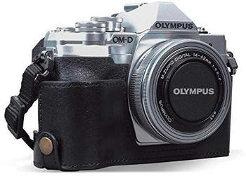 MegaGear Ever Ready Echtleder Kamera-Halbtasche für Olympus OM-D E-M10 Mark IV schwarz