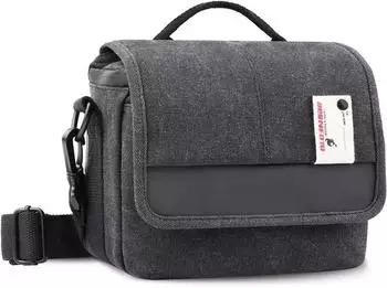 LuxusKollektion Kameratasche Schultertasche Leinen schwarz/grau, Gr&ouml;&szlig;e S