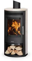 JUSTUS Kaminofen ""Baltrum D 2.0" Dauerbrand Kalkstein Cream Korpus Stahl Schwarz"