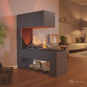 Glow Fire Mozart Opti-Myst Cassette 500 mit Holzdekoration grau