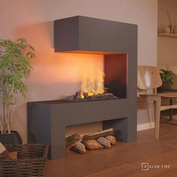 Glow Fire Mozart Opti-Myst Cassette 600 mit Holzdekoration grau