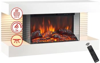 Kaminio Elektrokamin Liz mit Heizung, 3D-Flammeneffekt, LED-Ambientelicht, Fernbedienung - Weiß (61768)