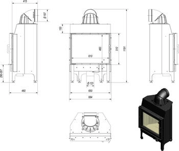 Kratki Nadia 10 Kamineinsatz aus Stahl 10 kW mit gerader Scheibe (NADIA/10)