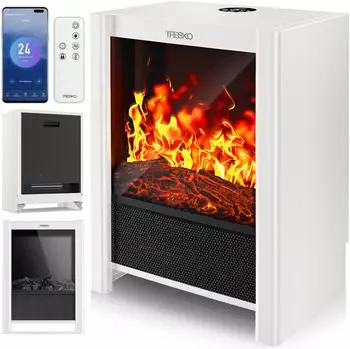 Tresko Elektrokamin 2000 W WiFi App mit LED-Flammeneffekt & LCD-Display weiß