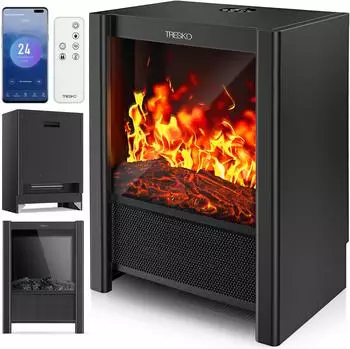 Tresko Elektrokamin 2000 W WiFi App mit LED-Flammeneffekt & LCD-Display schwarz